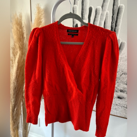 Something Navy branded knit. Bright red & faux wrap front. Alpaca wool. - Picture 3 of 7